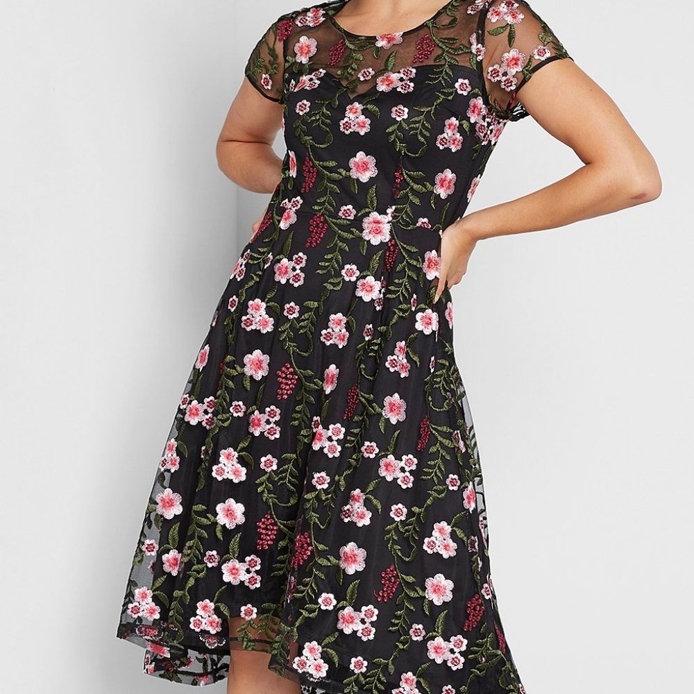 Modcloth Black Dress with Floral embroidery